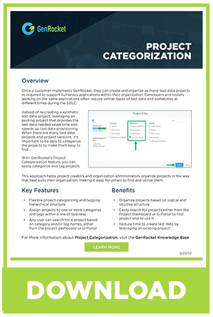 GenRocket Data Sheet Project Categorization